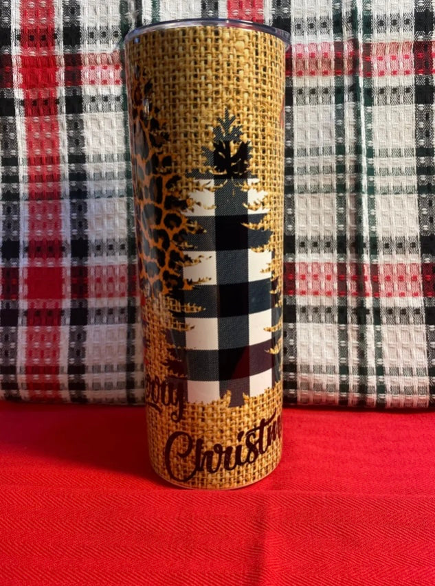 Merry Christmas Burlap Tumbler