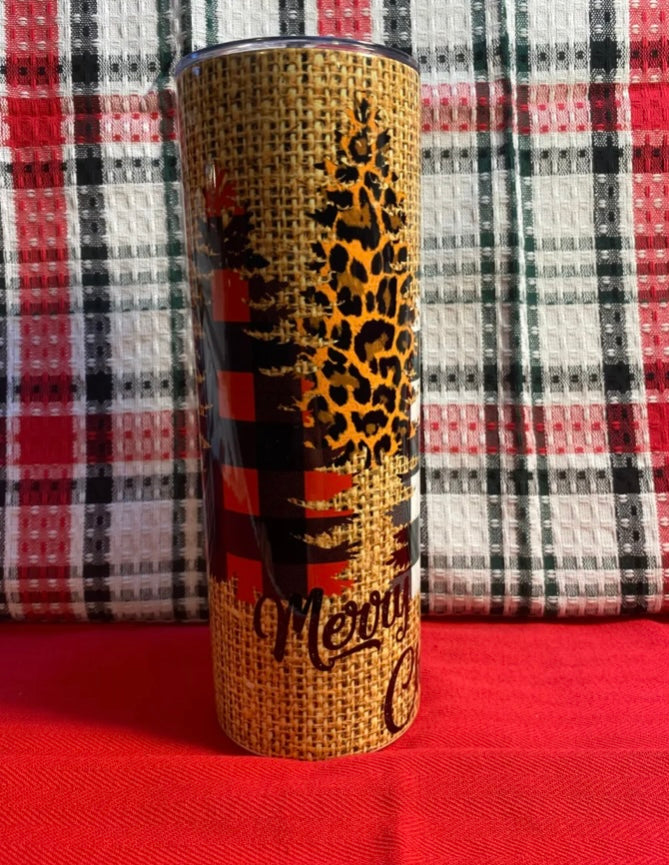 Merry Christmas Burlap Tumbler