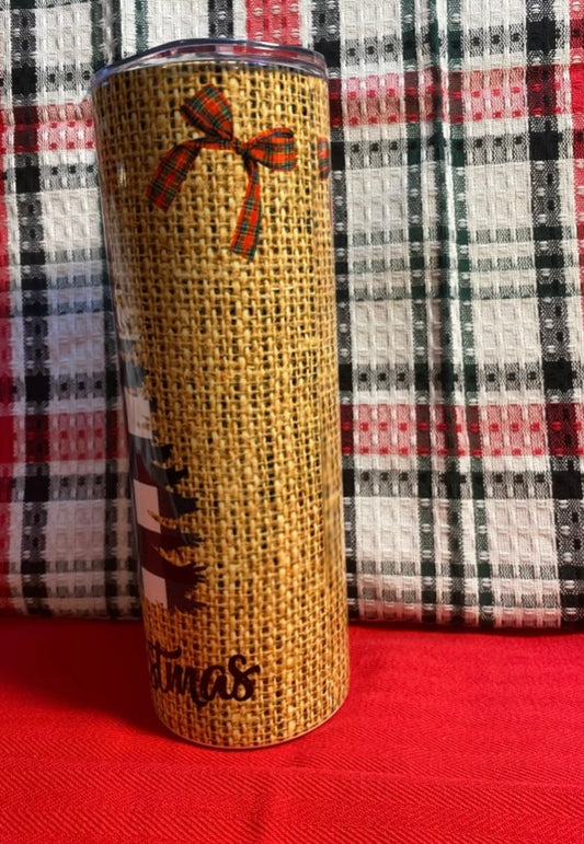 Merry Christmas Burlap Tumbler