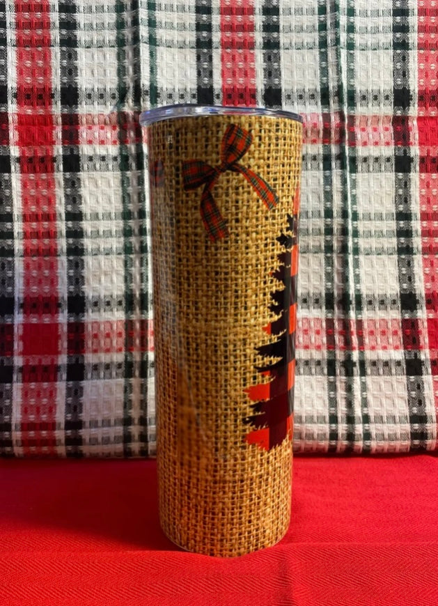 Merry Christmas Burlap Tumbler